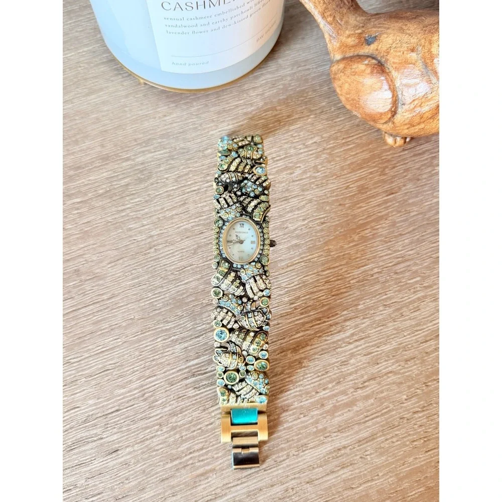 Heidi Daus Sea Life Rhinestone Bracelet Watch Women Bronze Green Blue 7.25